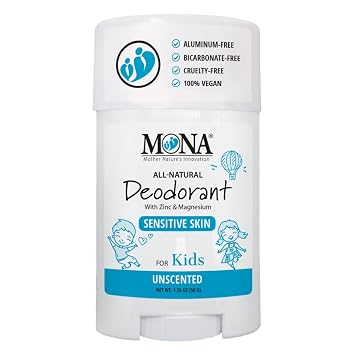 MONA UNSCENTED 100% Natural Deodorant for Kids, Preteens & Teens | Clean Beauty Award Winner | No Baking Soda, Synthetic Scents or Aluminum | Safe for Kids with Sensitive Skin | UNSCENTED 1.76 Oz