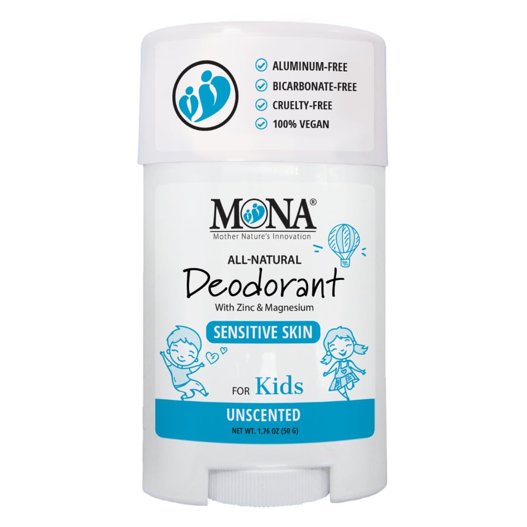 MONA UNSCENTED 100 Natural Deodorant for Kids Preteens Teens Hypoallergenic Vegan No Baking Soda Synthetic Scents or Aluminum