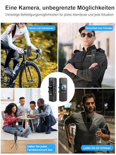 SPIKECAM Body Cam mit Audio & Video, Bodycam Körperkamera Mini, 64GB, Nachtsicht, SOS, tragbare Body Camera für Sicherheit, Outdoor & Beruf