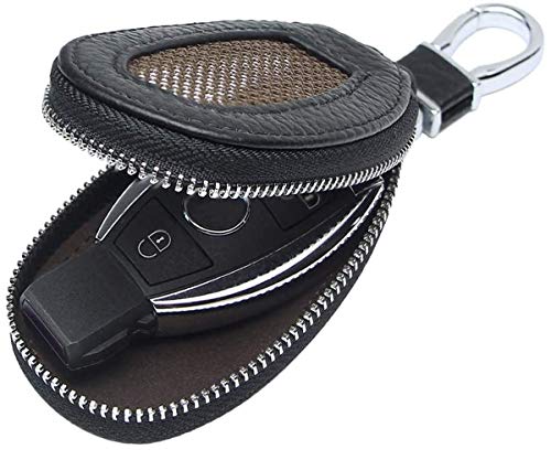 VSLIH Genuine Leather Key Case Car Smart Key Cover Keychain Holder Metal Hook and Keyring Zipper mesh Wallet Auto Remote Key Fob