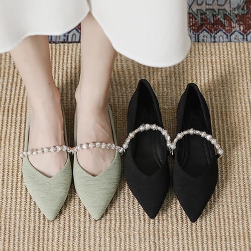 Women's Pointed Toe Pearl Flat Mary Jane Shoes Casual Slip-on Comfort Ballet Flats Shoes for Banquet Party4