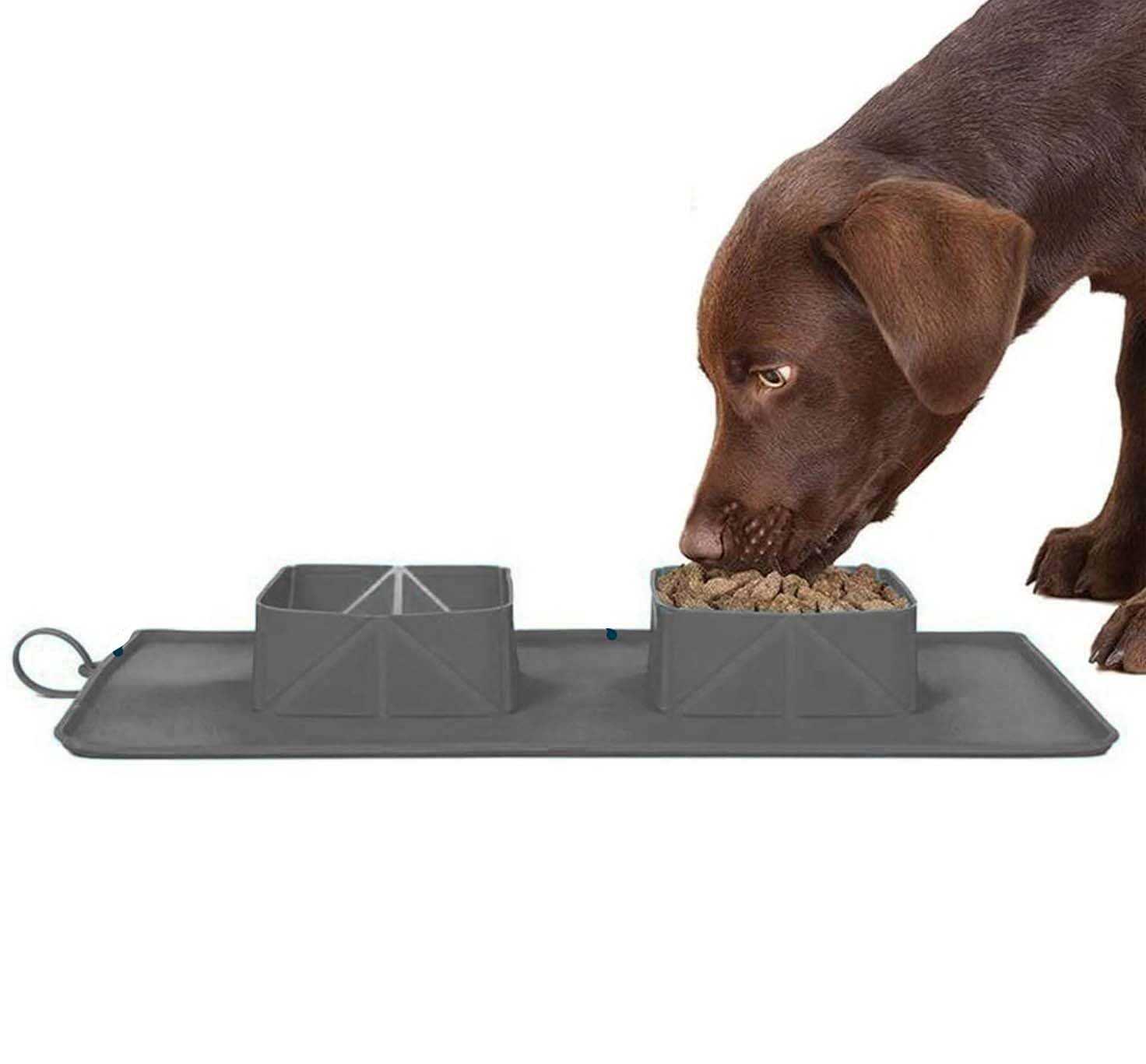 Fitness Scout Silicone Dog Bowl | Folding Dog Bowl | Dog Food Bowl | Feeding Bowls for Dog, Cats and Pet | Double Bowl Portable Storage (Gray) (B0CW9JGQSQ) Amazon Price History, Amazon Price Tracker