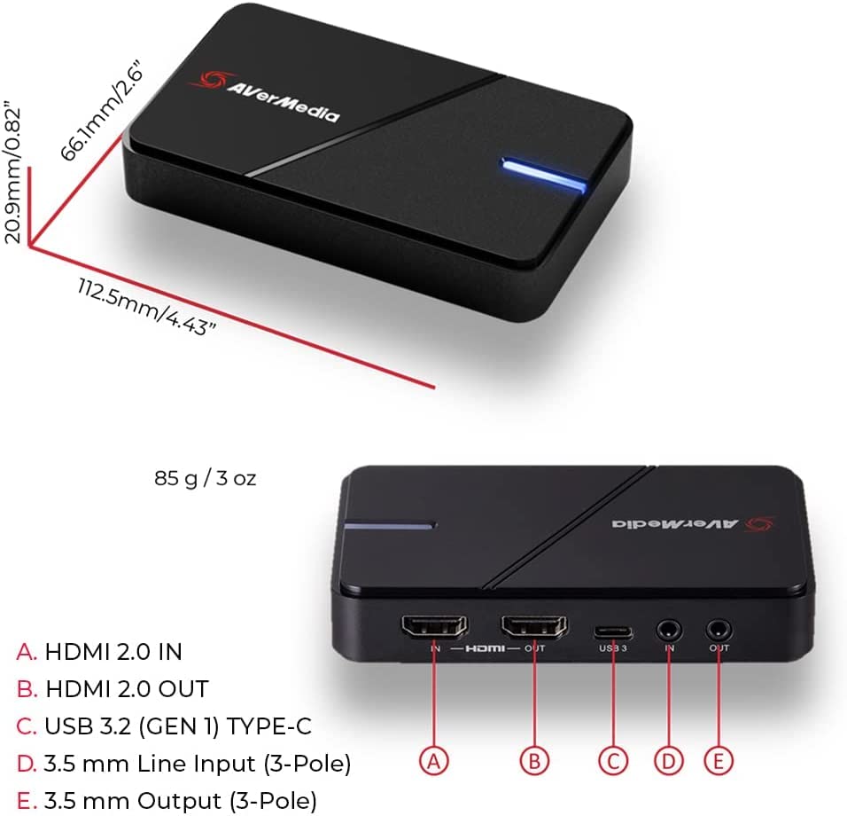 AVerMedia HDMI Capture Card- Gaming, Video Streaming, 4K Capture Card for PS5, Xbox Series X/S, Xbox One, PS4, Nintendo Switch, Windows 11 / Mac Os12, HDR & VRR Support - GC551G2 Live Gamer Extreme 3