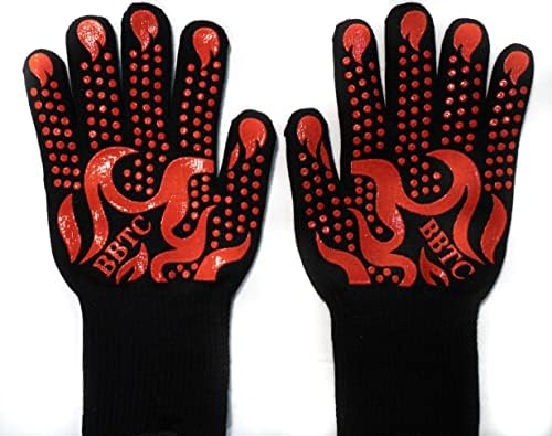 1472℉ BBQ Heat Resistant Gloves, Cooking Gloves, Oven Gloves Aramid Cotton Blend (Large, Red)…