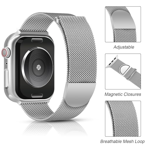 Pulseira magnética de metal compatível com Apple Watch séries 9, 8, 7, 6, 5, 4, 3 e 2 de 38 mm, 40 m