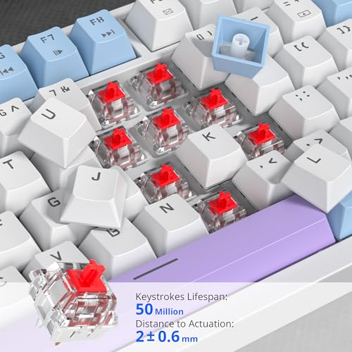 Image of 75% Purple Mechanical Gaming Keyboard with Hot Swap RGB and Gasket Mount - TKL Red Switch, 75 Percent, Creamy Mechanical Keyboard (82 Purple White)