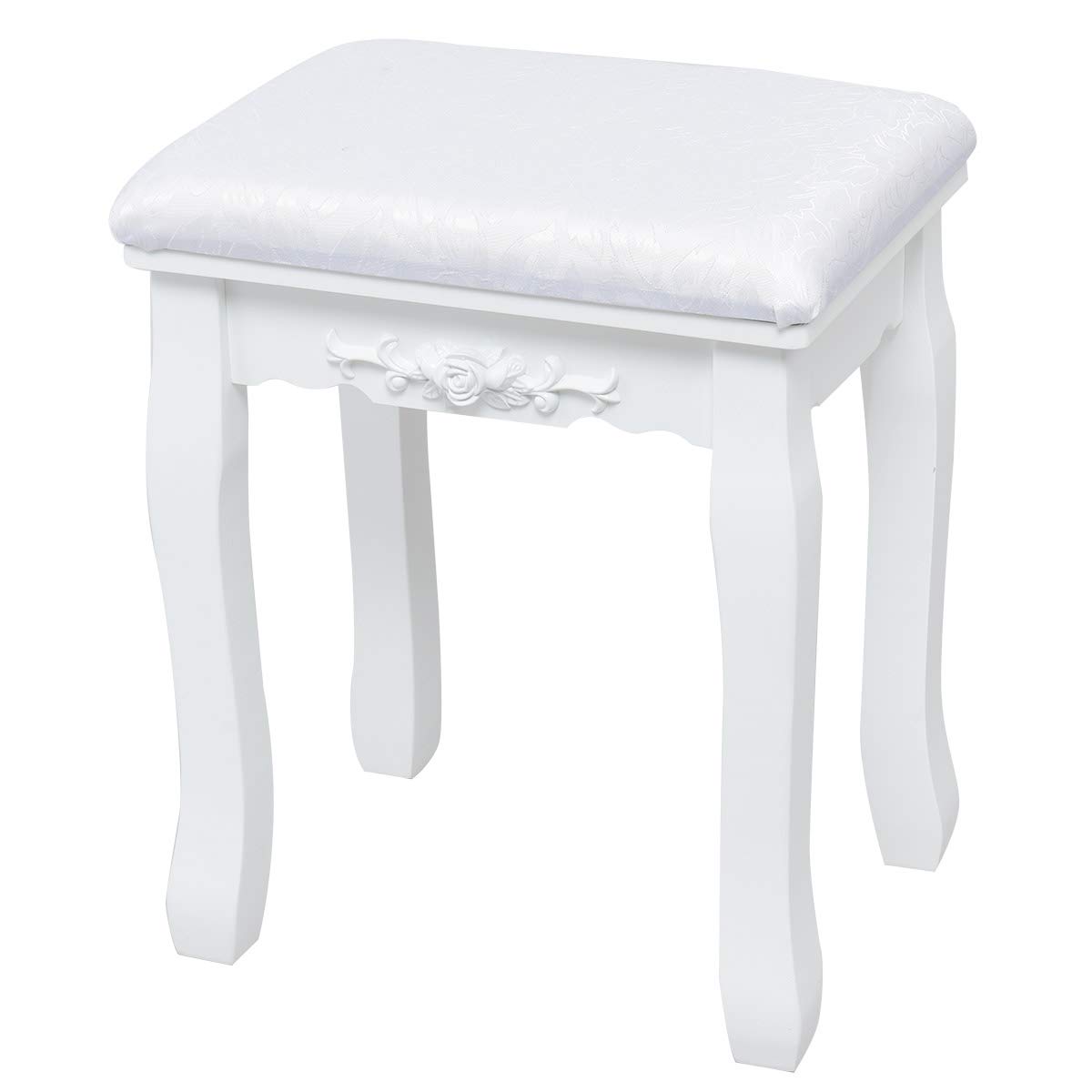 COSTWAY Tocador de Maquillaje con LED,Espejo Giratorio y Taburete Mesa de Cosmético con 3 Cajones para Dormitorio Habitación (Blanco)