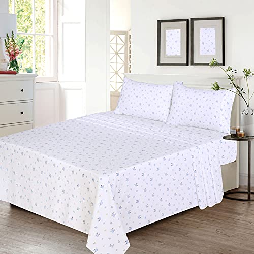 RUVANTI 100% Cotton King Size Sheets Set, 4 Pieces, Soft & Breathable Percale Weave Bedding, Deep Pocket 16", Hotel Standard, Crisp Cool Feel, Durable, Perfect Floral Bed Sheet, Phulkari