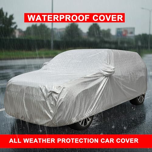 Image of Auto Hub Car Cover Compatible with Tata Sierra with Mirror Pocket, Soft Cotton Lining, Sierra Car Cover Waterproof - Metallic Silver