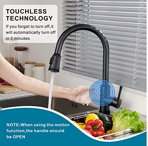 Touchless Kitchen Faucet,Welsan Hands Free Automatic Smart Kitchen Faucet Touchless With Pull Down Sprayer Stainless Steel Matte Black, Single Handle Motion Sensor Activated Faucet For Kitchen Sink #TOP1