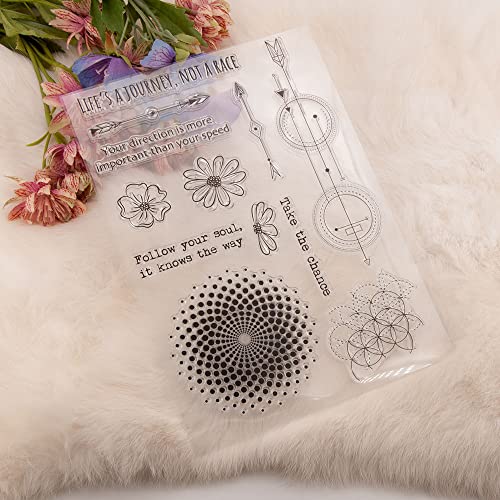 Arrow Mandala Flower Pattern Clear Stamps Daisy Floral Greeting Words Transparent Seal Stamps For Holiday Card Making Decoration And Diy Scrapbooking Album Diy Crafts #TOP2