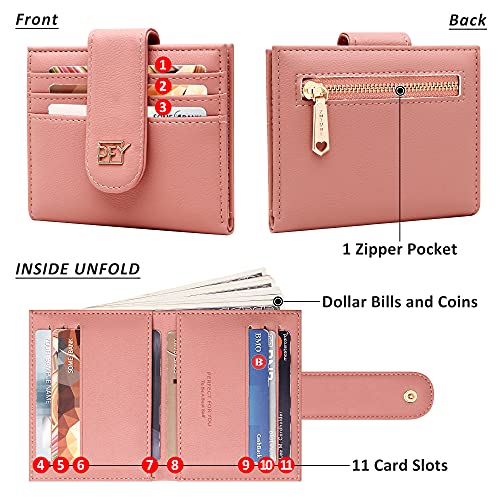 Image of Badiya Small Wallets for Women Bifold Multi Card Case Wallet Slim Credit Card Holder with Zipper Coin Purse, Pink, one size, Minimalist