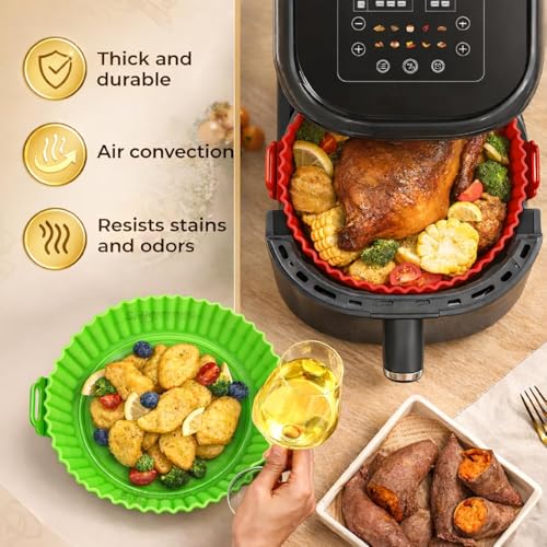 Image of SNMMIFER Air Fryer Silicone Tray - Reusable Nonstick Basket Liner, Heat-Resistant Baking Pot with Easy-Grip Handles, Dishwasher Safe, Multicolor(8-Inch, Pack of 2)