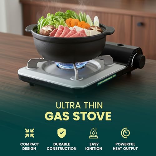 GREEN HAVEN Ultra Slim Portable Butane Gas Stove – Compact Single Burner Camping Cooker for Indoor & Outdoor Use, Lightweight Tabletop Gas Hob with Piezo Ignition, Heat Control & Carry Case - Image 3