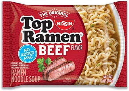 Nissin Top Ramen Noodle Soup, Beef, 3 Ounce (Pack of 24)