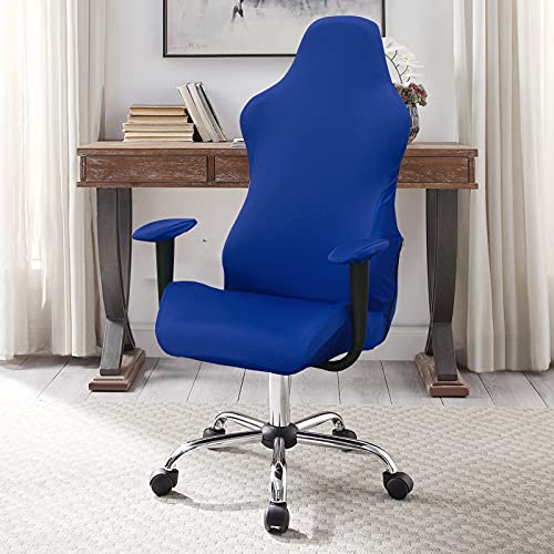 Image of WOMACO Gaming Chair Slipcover Stretch Seat Chair Cover for Leather Computer Reclining Racing Ruffled Gamer Chair Protector (Blue, One-size)