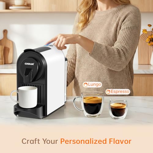 Image of CHULUX Bafe-Pro Espresso Machine for Nes Original Pods, Fast Brewing, White | 1400W Rapid Heating, Espresso Lungo Buttons, Used Capsule Drawer, Auto-Eject System, 24oz Removable Reservoir, Mini Footprint