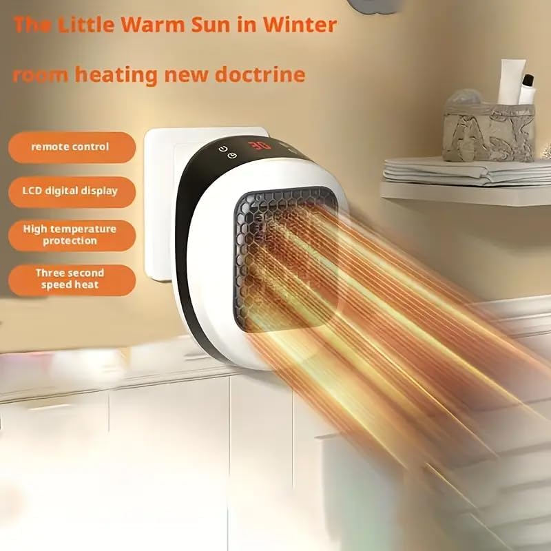 Miniatura 7 de Calentador de espacio portátil enchufable, calentador de pared pequeño de 600 W para uso en interiores, termostato y temporizador ajustables,