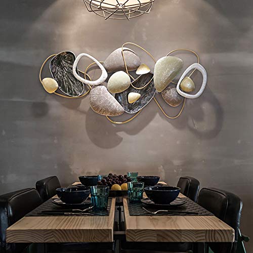 La mejor selección de Esculturas de pared los mejores 10. 42 SHABOZ Decoración de pared de metal grande para comedor, escultura de roca pintada a mano, adornos de pared de hierro forjado, 53 x 25 pulgadas