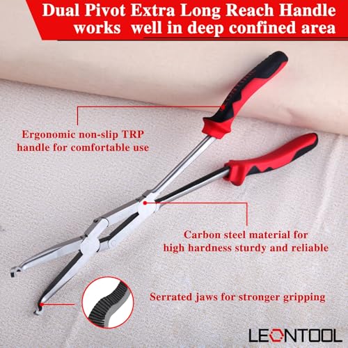 LEONTOOL Extra Long Nose Hose Grip Pliers 13" Spark Plug Pliers Long Reach XL Pivot Ring Nose Plier Hose Removal Plier with Serrated Jaw Spark Plug Boot Puller for Hard to Reach Narrow Spaces,Small - Image 2