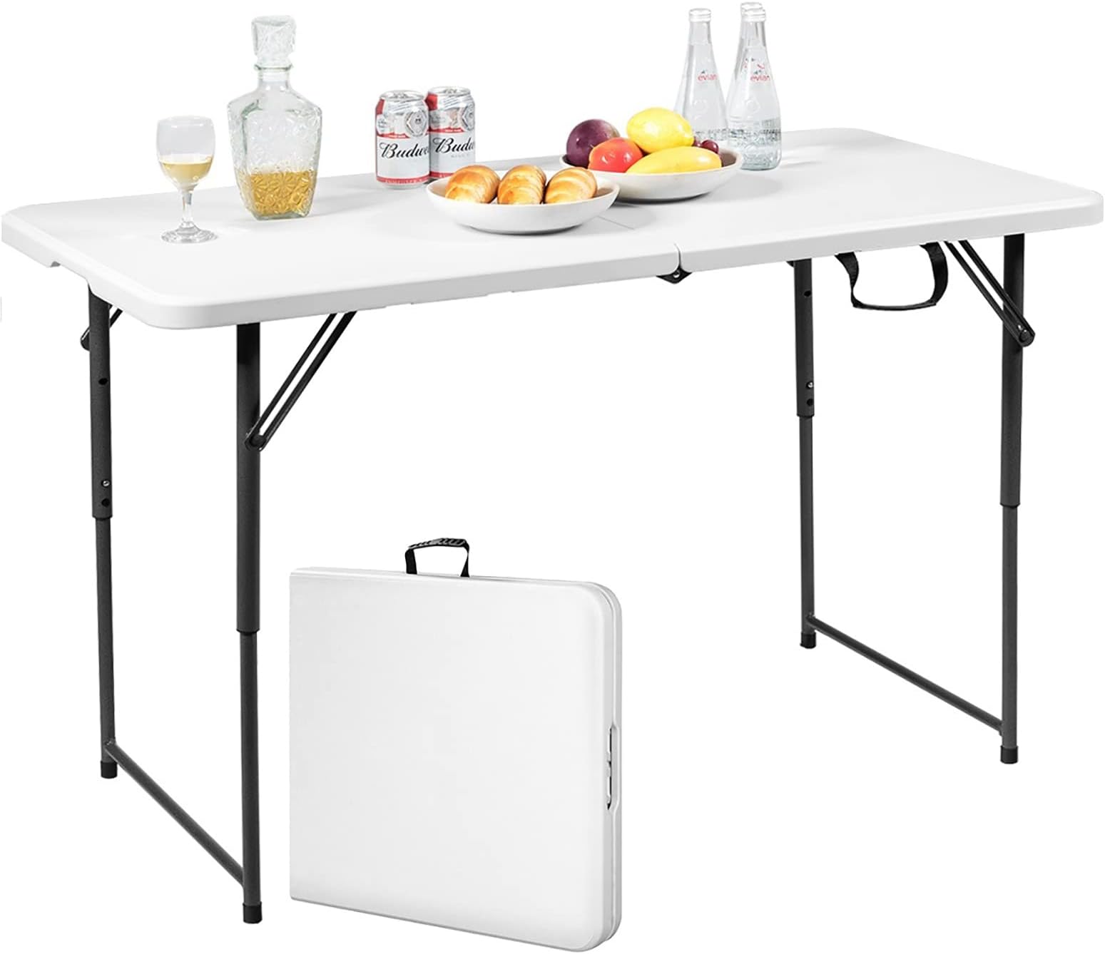 COSTWAY Campingtisch Mit Doppelbecken & Eisfach - 150x60cm Klapptisch Für Garten & Camping