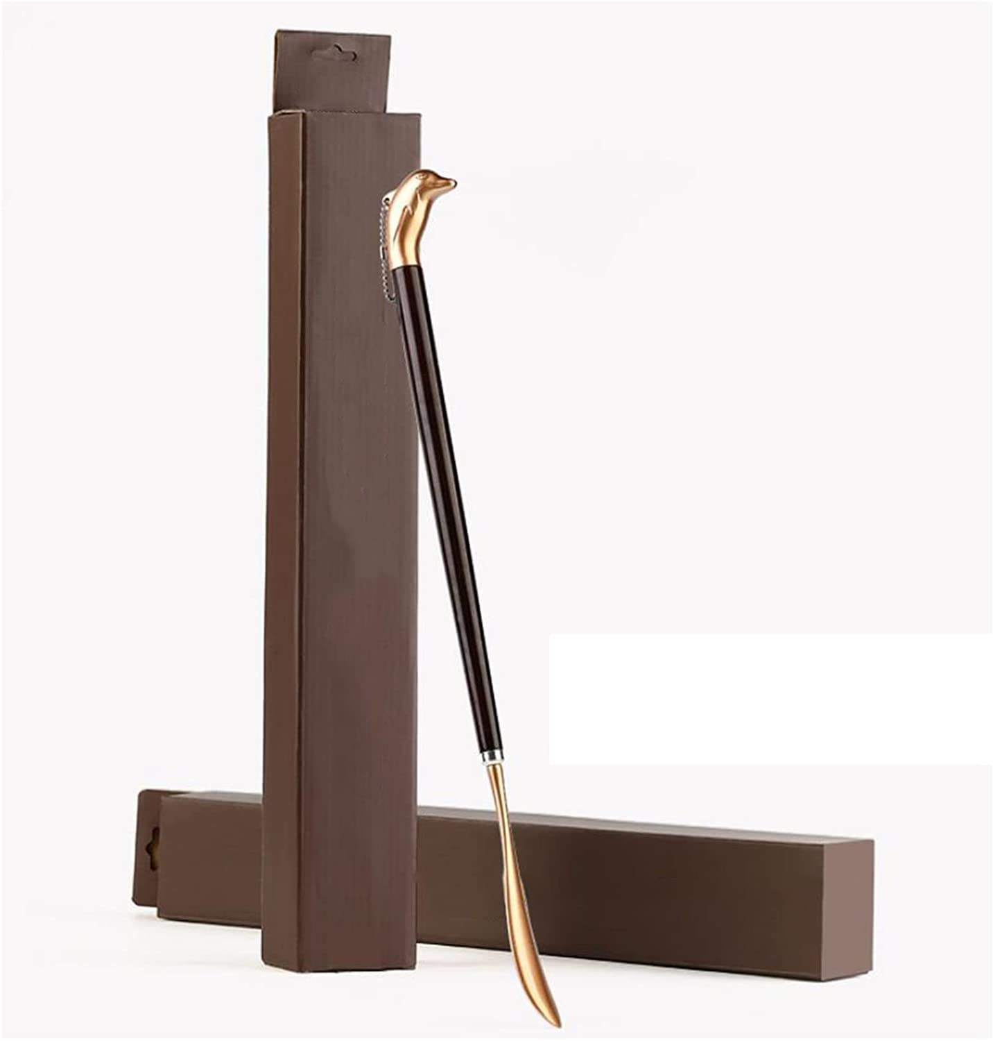 Calzador,Calzador de Metal, Calzadores de Cobre con Mango Largo, calzadores Extra Largos con Cabeza de delfín Dorado de 23,6 Pulgadas for Hombres, Mujeres, Personas Mayores y niños