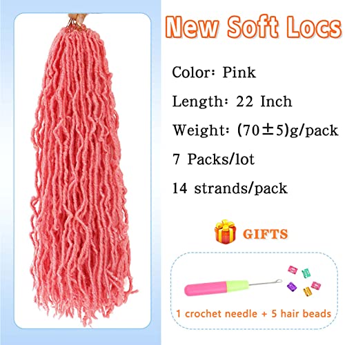 Pink Soft Locs 22 Inch Faux Locs Crochet Hair 7 Packs Faux Locs Hair Goddess Locs Crochet Braids For Black Women Pre Looped Butterfly Locs Crochet Hair Braids Extensions(22Inch, 7 Packs, Pink) #TOP1