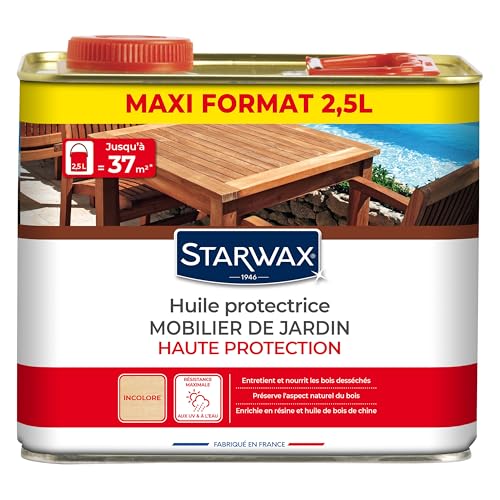 STARWAX – Huile Haute Protection Mobilier de Jardin – Bois Exotiques et Européens – Résiste à l’Eau, Graisses et UV – Longue Durée – Enrichie...