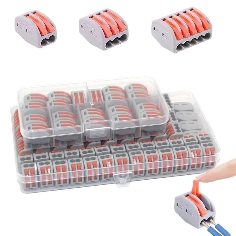 Conector de cable rápido de 55 piezas, conectores de palanca de empuje de cableado rápido, bloque de terminales de cableado eléctrico con caja de almacenamiento(60PCS)
