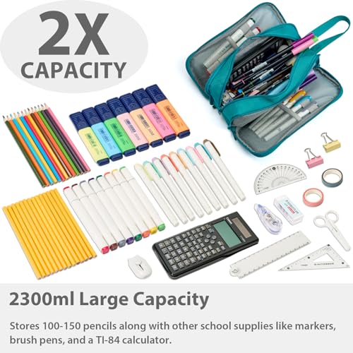 Image of SPACEMATE Pencil Case Pouch Box Bag School Supplies Girls Boys Kids, Cute Preppy Stuff Big Capacity Aesthetic Pen Organizer, Back to College Stationary, Teal, Extra Large Style, 2300ml
