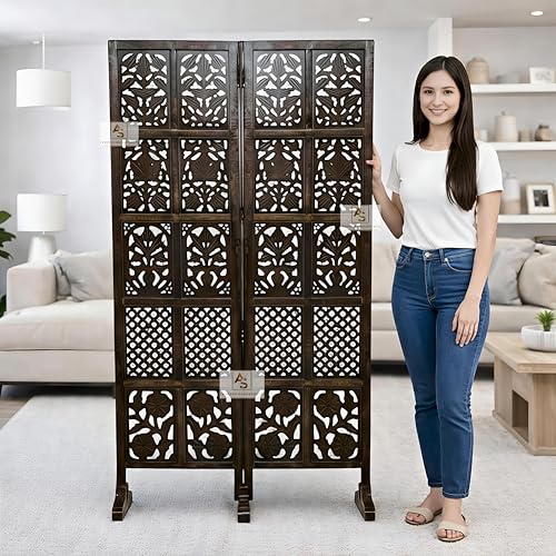 Image of Wooden Partition for Living Rooms Wall Dividers,Screen Separator Wall Divider for Hall Wall Panels for Living Room /Kitchen /Bedroom /Office /Restaurant (2-Panel with Stands)