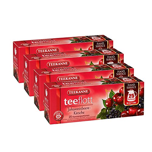 Teekanne teeflott 1 Liter Beutel "Johannisbeere - Kirsche" 4er Pack