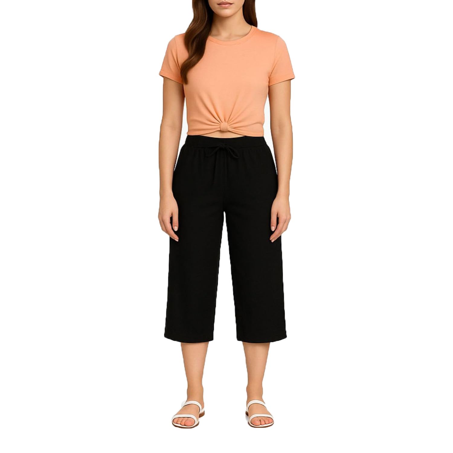 brand flex Women Cotton Capris For Women Elastic With Drawstring Waist-picture-28
