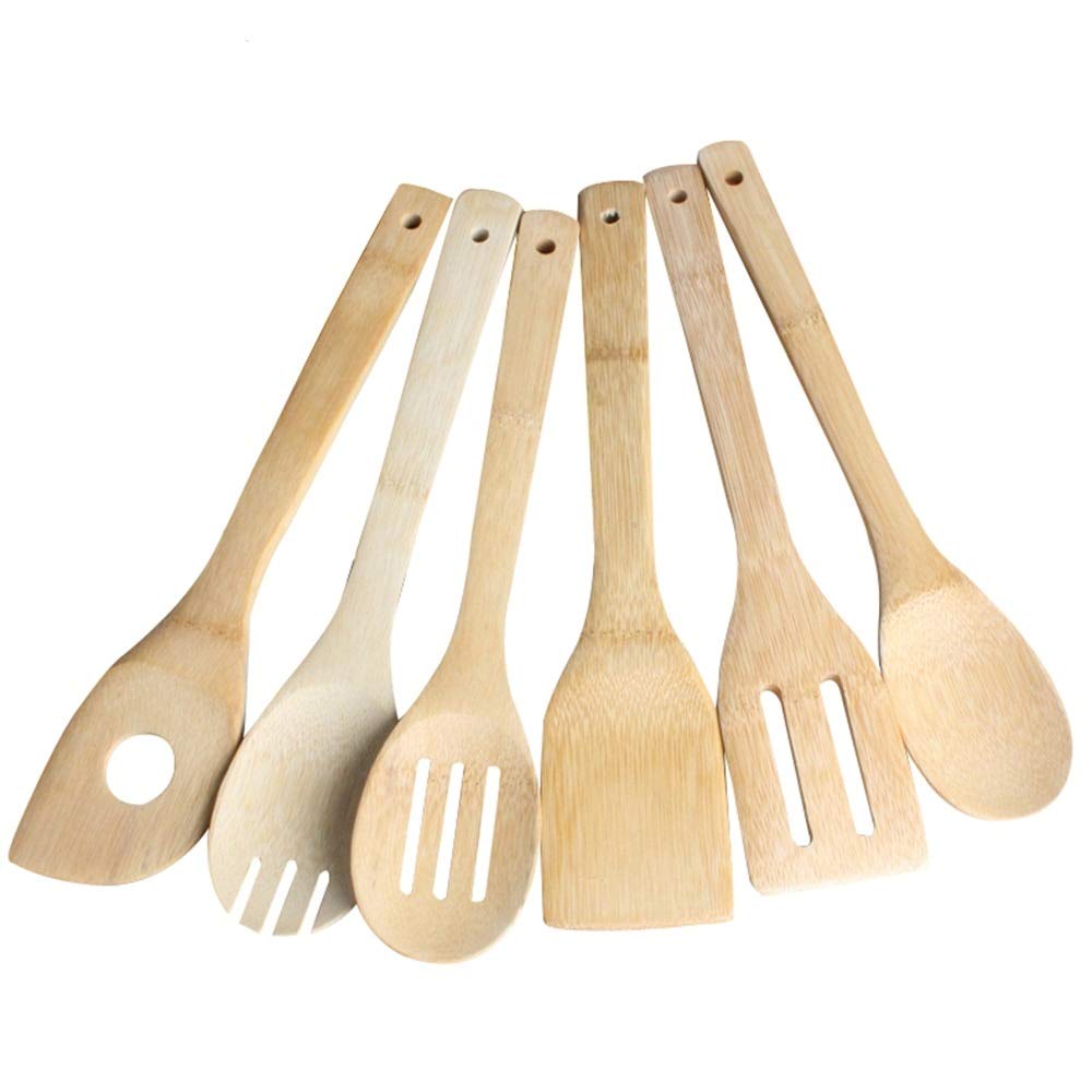 Utensil Set 6Pcs/set Bamboo Wood Cooking Turners Healthy Bamboo Turners Spoon Spatula Kitchen Tools for Home Picnic Cooking