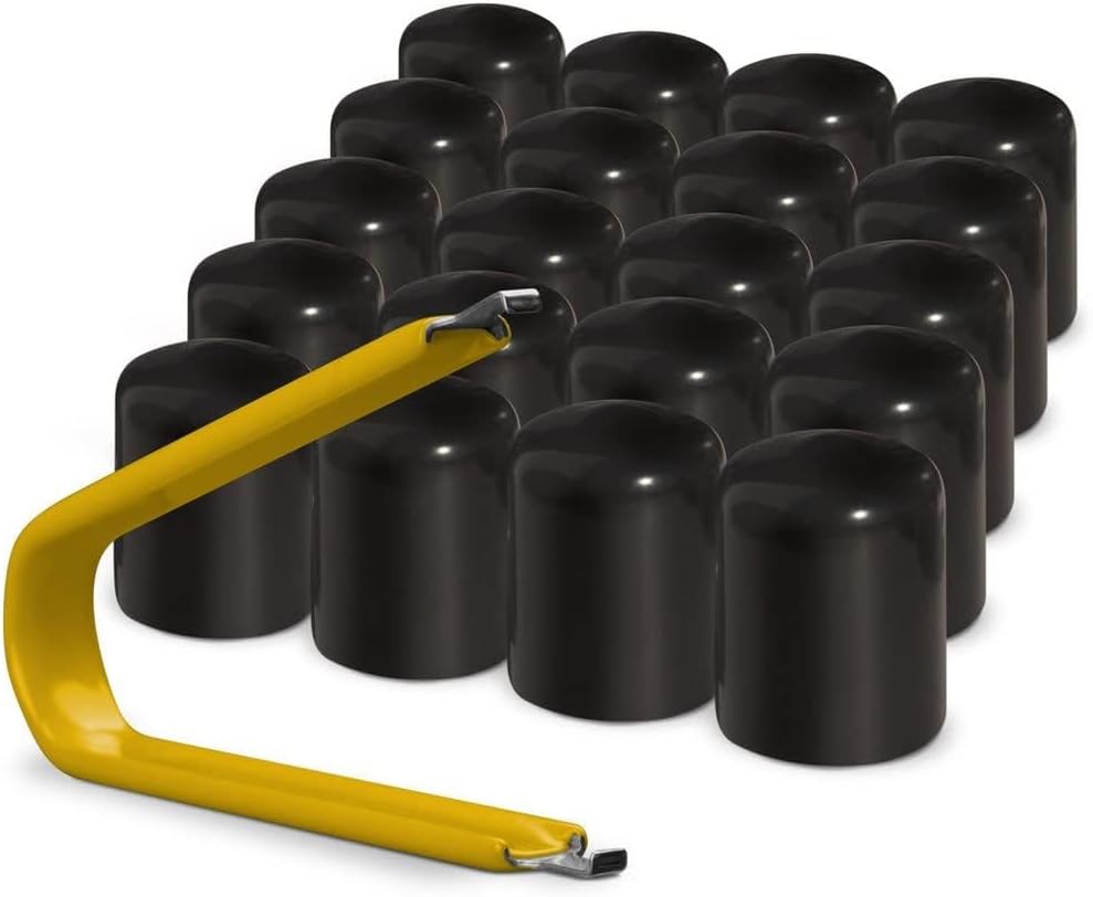 ColorLugs Vinyl Lug Nut Cover | Black | Flexible Fit Wheel Lug Nut Cap | Fits 19 mm | Pack of 20 | Includes Deluxe Extractor | Made in The USA