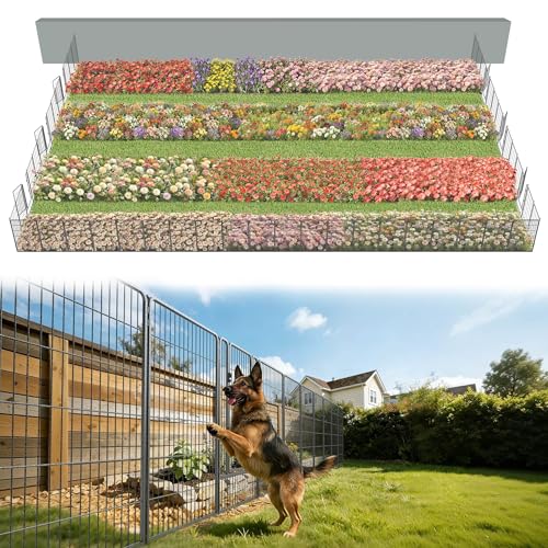 Image of FXW Garden Fence Outdoor for the Yard - 45in(H) x 109.4ft(L) Heavy Duty Metal Animal Barrier for Dog, No Dig Decorative Dog Fence, 48 Panels, Silver