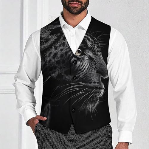 Close-up of Black Leopard Men's Suit Vest Slim Fit V-Ncek Waistcoat Business Casual Vest2