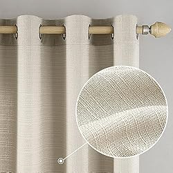 Cortinas De Lino Precio MIULEE Cortinas De Navidad Cortinas Translucidas con Aspecto de Lino Cortinas para Modernas Ventanas con Ojales Visillos Salon Dormitorio, 140x245cm(AnchoxAlto), Beige Claro