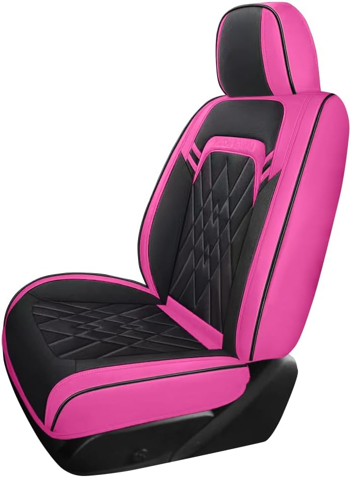 Quiln02 Leather Seat Cover 5 Seat Full, Universal Suitable for Most Cars, SUVs, Pickup Trucks, Airbag Compatible Car Seat Cushion Covers (Black&Rose)