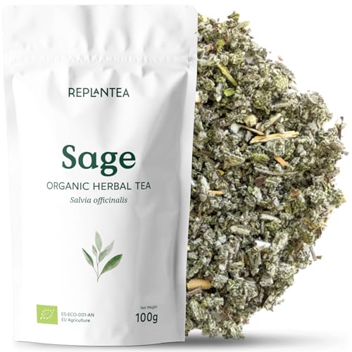 Sage Tea Loose Organic 100g (50 Cups) | Organic Sage Leaves, Cleaned, Chopped and Dried Ready to Infuse REPLANTEA