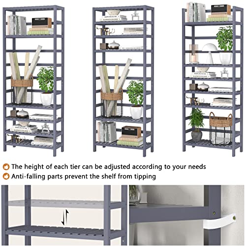 Homykic Bamboo Bookshelf, 6-Tier 63” Tall Adjustable Bookcase Book Shelf, Bathroom Storage Organizer Free Standing Shelving Unit For Living Room, Study, Kitchen, Bedroom, Balcony, Grey #TOP5