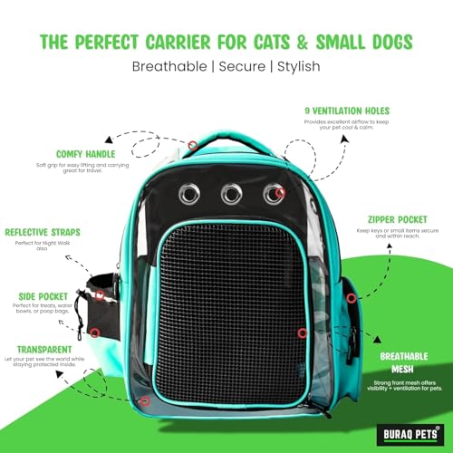 Image of Buraq Breathable Design Pet Carrier Backpack for Hot Weather Travel, Hiking, Ventilated, Touring, Airline-Approved, Sturdy Base cat Bag for Cats Kitten Puppy Rabbit Bird (Red)