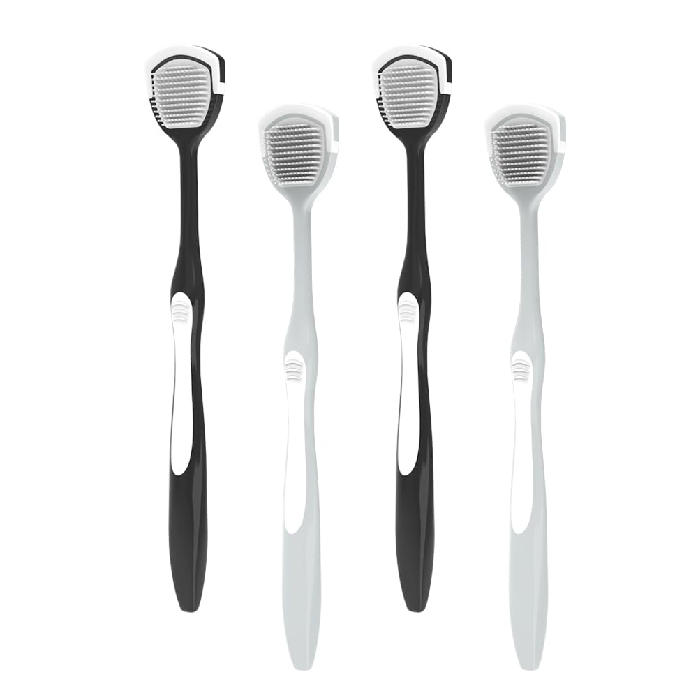 Limpiador de lengua, cepillo de lengua, raspador de lengua para higiene bucal, lengua limpia, reduce el mal aliento y hace que nuestro aliento sea más fresco, negro, gris, paquete de 4