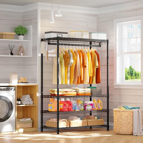 Ulif H4 Plus Portable Closets, 4-Tier Clothes Garment Rack for Bedroom and Cloakroom, Metal Clothing Storage and Organizer Wardrobe System, 45\" W x 14\" D x 76.4\" H, Load 522lbs, Black - Thumbnail 6