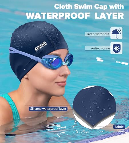Aegend Fabric Swim Cap, Silicone Waterproof Layer thumb #2