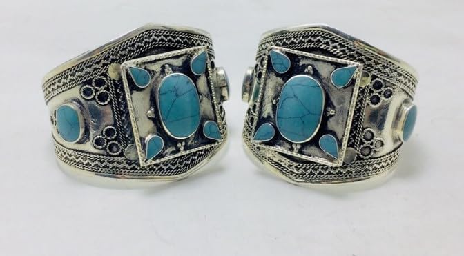 Handmade Boho Kuchi Cuff Bracelet inlaid With Stones, Tribal Ethnic Cuff Bracelet, Afghan Bracelet, Silver Kuchi Jewelry, Boho Cuff