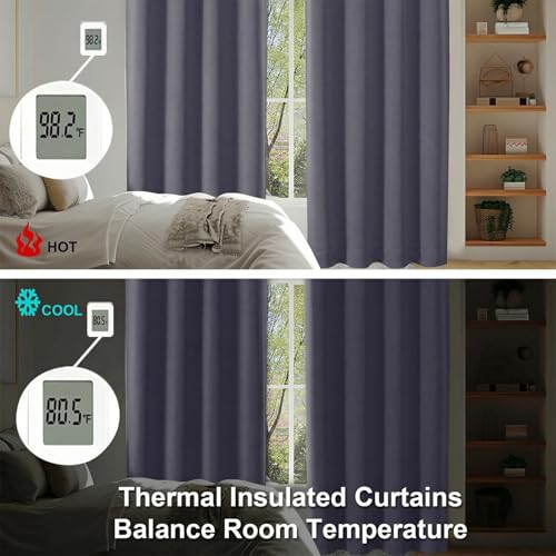 Image of Simplebrand Ava Greyish Purple Blackout Curtains for Bedroom 90 Inches Long 2 Panels Set, Solid Privacy Energy Saving Living Room Window Treatment Curtains Blackout Drapes, W50 x L90 Inch