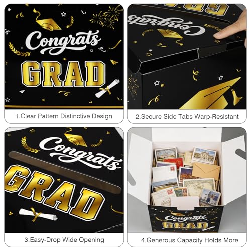 Image of 9.45Inch Large Black Gold Graduation Card Box, Back to School Gifts | Ideal 2026 Grad & Back to School Gifts, Fits High School, College & Masters, Dorm Decor & Party Favors For Class of 2026