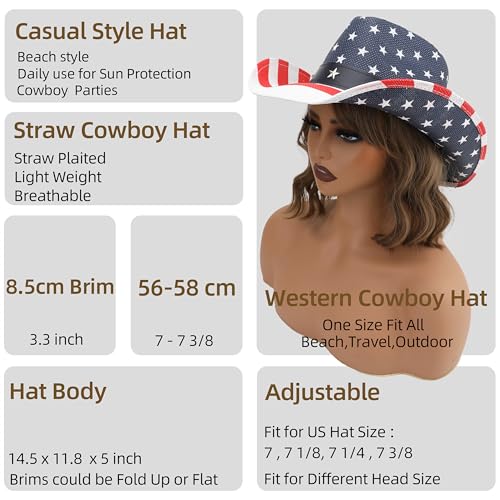 Image of Unisex American Flag Cowboy Hat USA Falg Patriotic 4th of July Parade Western Cowgirl Hat
