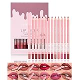 Pakivs 12Pcs Matte Lip Liner Pencil Set,Waterproof Creamy Lip Liner,High Pigmented Non-Stick Cup,Plumping Lip Definer Pencil Lipstick Set,Long-Lasting Smooth and Smudge-proof Natural Lip Pencils Gift